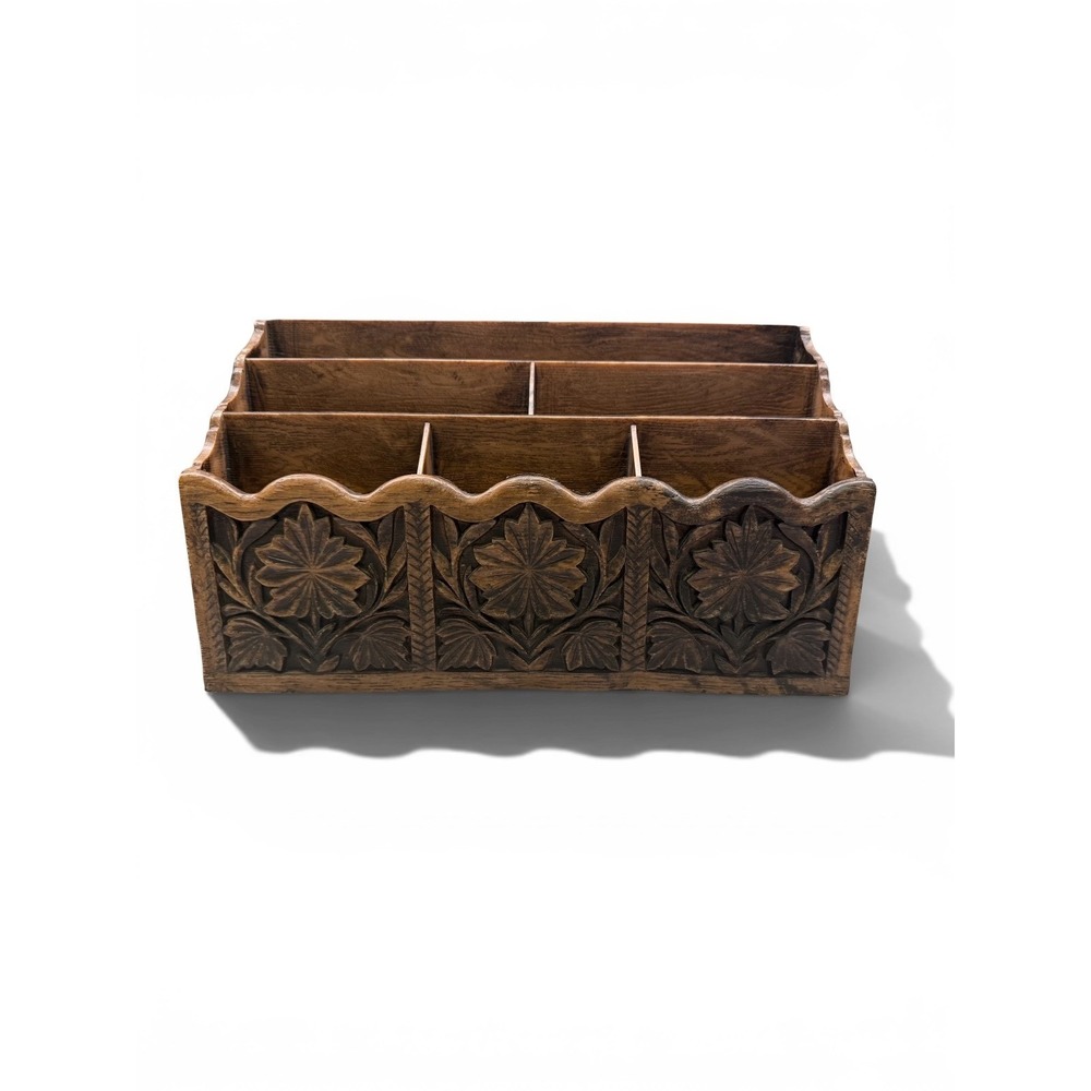 Vintage Lerner Faux Carved Wood Desktop Letter/Paperwork Organizer 12W x 4D x 7H